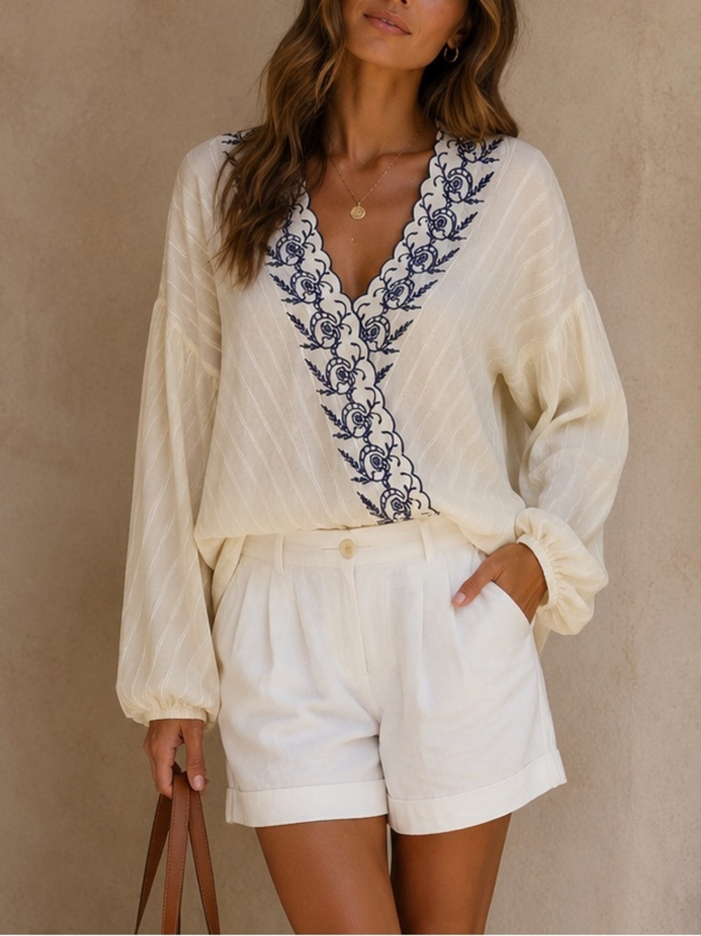 Chloe & Katie white Embroidered Women's Blouse (330)